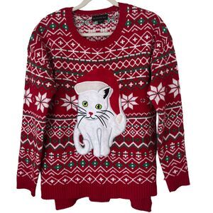 Blizzard Bay Christmas Sweater Cat Ornaments Women's Size Large  Red White Green